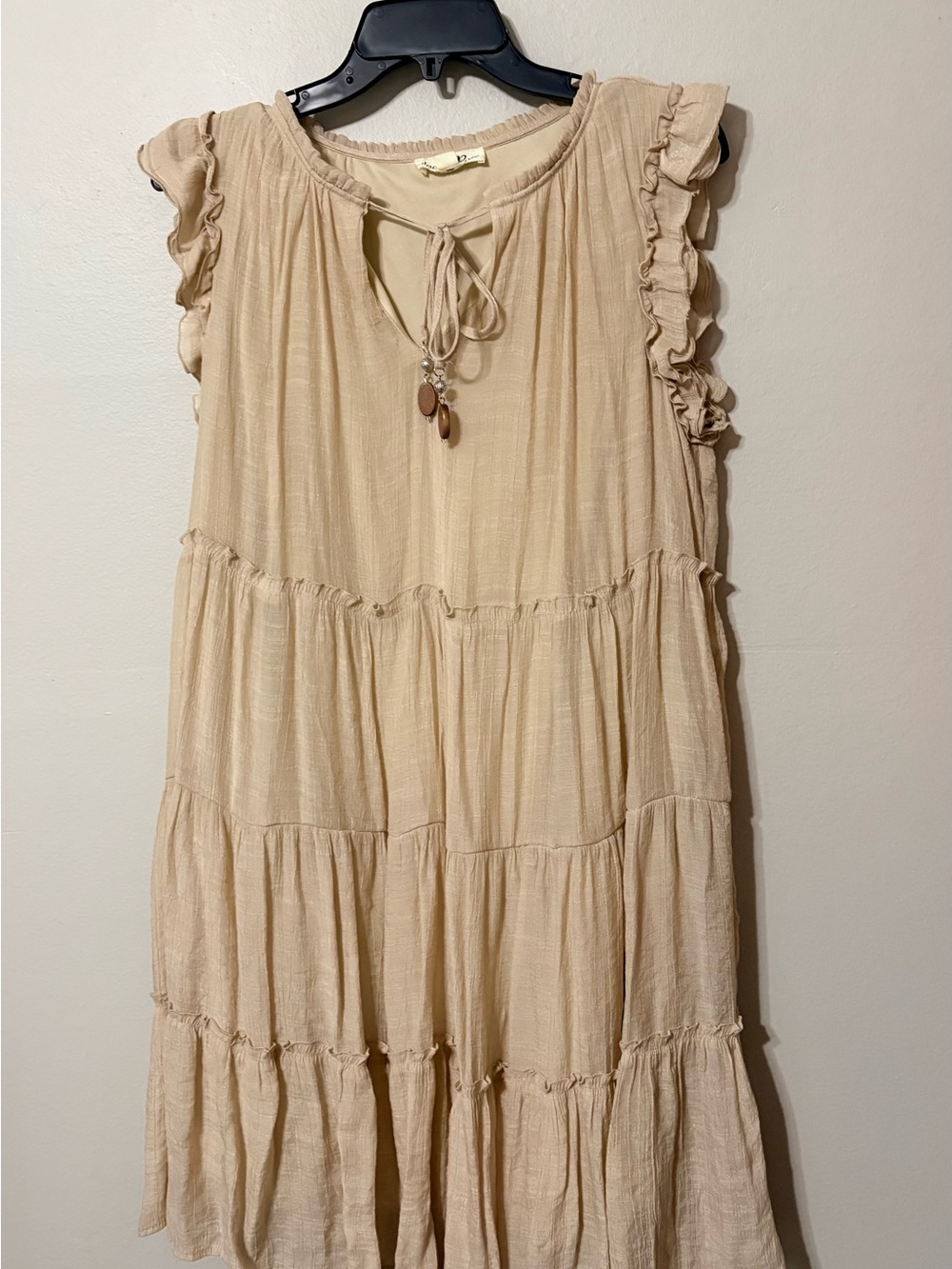 Boho Ruffle Tiered Sleeveless Dress - Cream